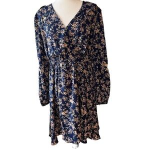 MISS Petal plunge neck A line floral boho mini dress spring fall NWOT